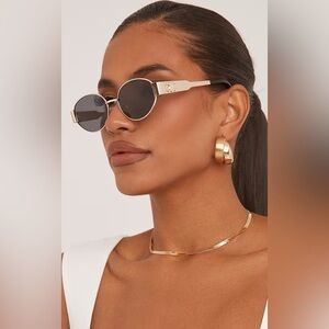 Celine look Oval Cateye Shape Side Detail Metal Frame Sunglasses In Gold | Poshmark