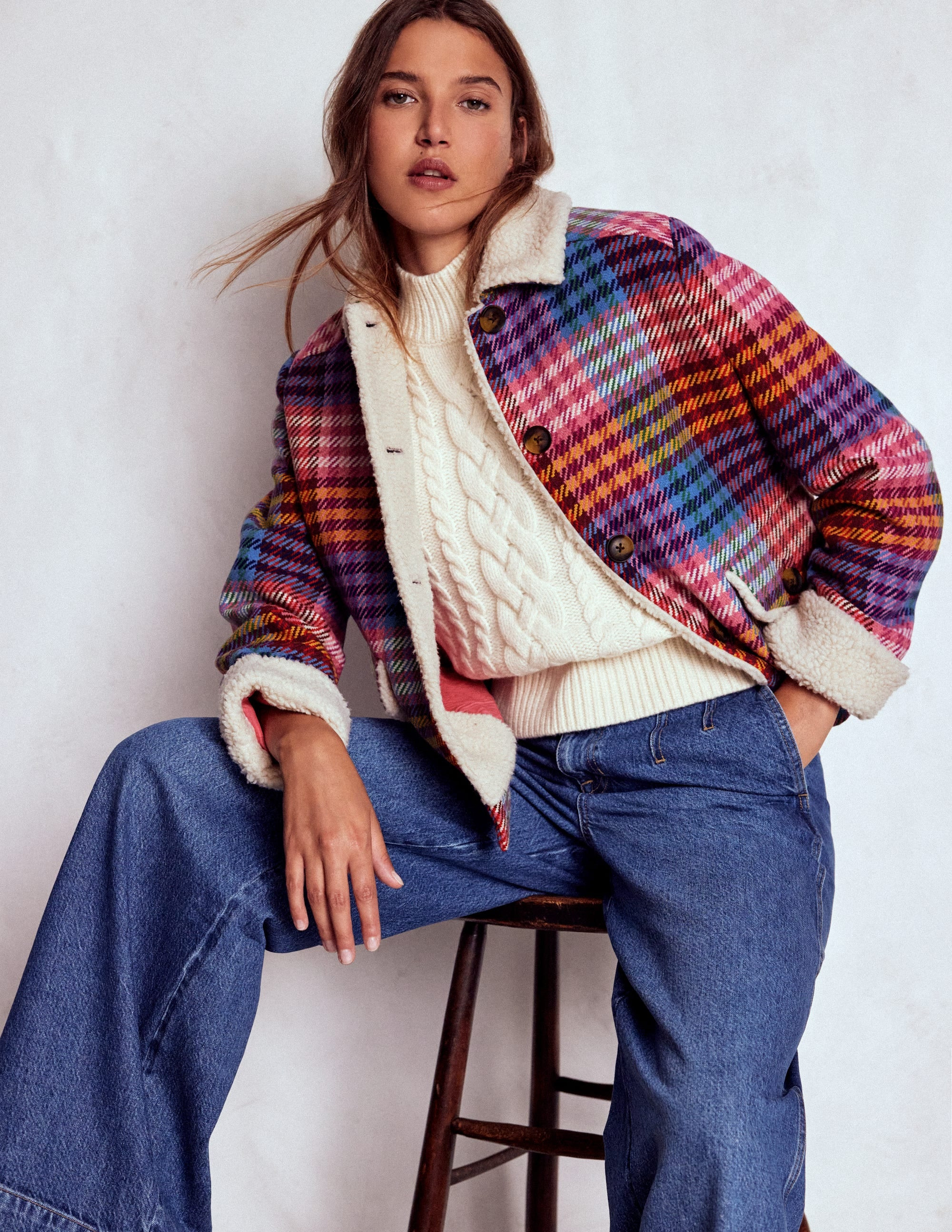 Stirling Check Coat-Rainbow Blanket Multigingham | Boden (US)