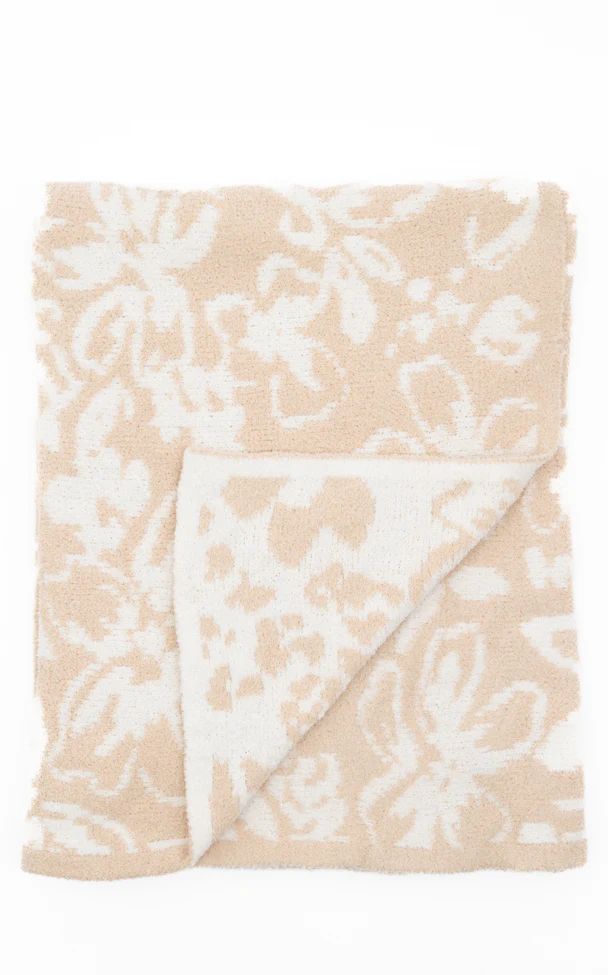 Make Me Believe Tan and Cream Floral Blanket | Pink Lily