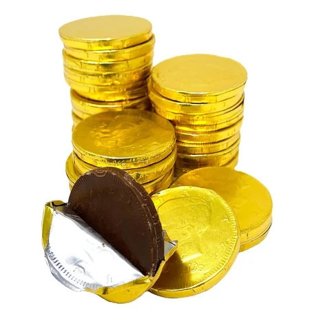 Chocolate Gold Coins – Half Dollar Size – 8 oz. Bag (Approx. 32 Coins) – Individually Gold Foil Wrapped | Walmart (US)
