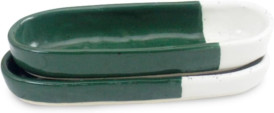roro Ceramic Stoneware Hand-Molded Green | Ivory White Dipped Speckled Serveware (Long Olive Tray... | Amazon (US)