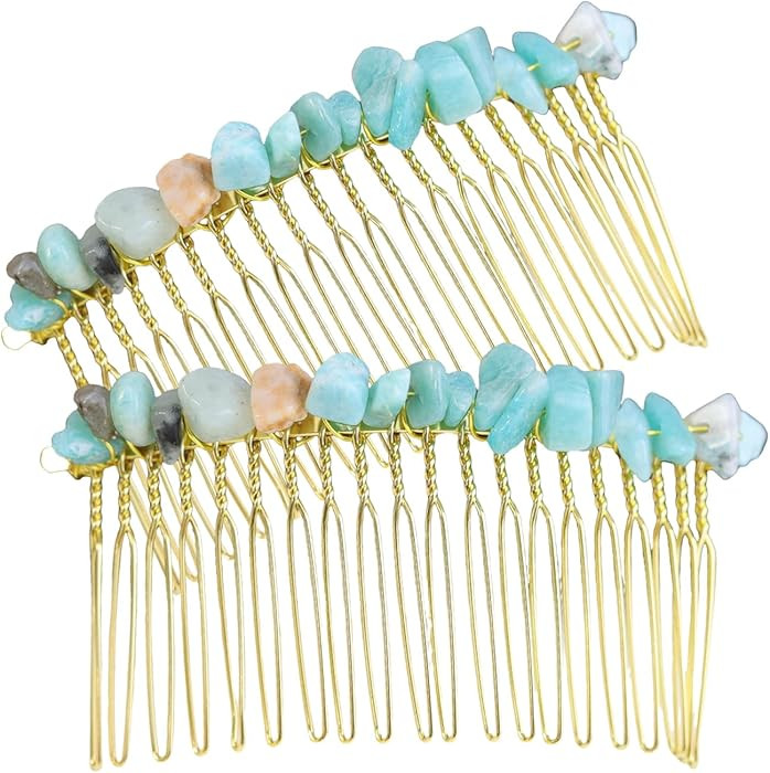 2pack Decorative hair side comb natural stone natural crystal amazonite hair comb, Handmade Hair ... | Amazon (US)