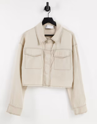 ASOS DESIGN cropped linen jacket in cream | ASOS (Global)
