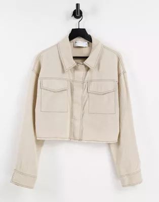 ASOS DESIGN cropped linen jacket in cream | ASOS (Global)