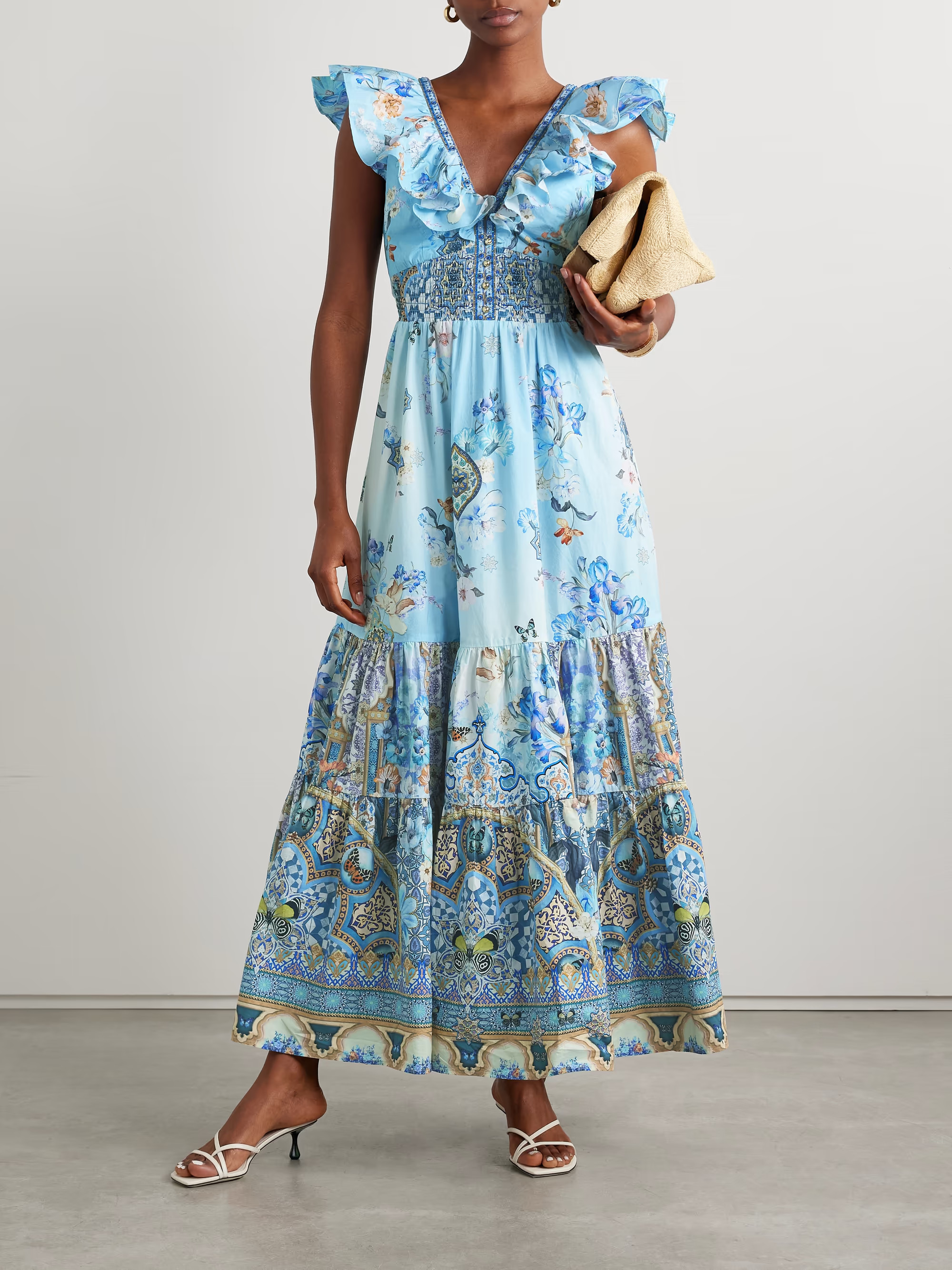 Ruffled crystal-embellished printed organic cotton-poplin maxi dress | NET-A-PORTER (US)
