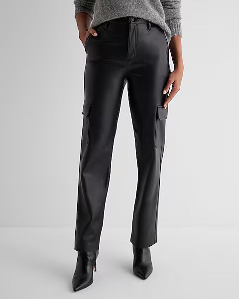 Super High Waisted Faux Leather Straight Cargo Pant | Express