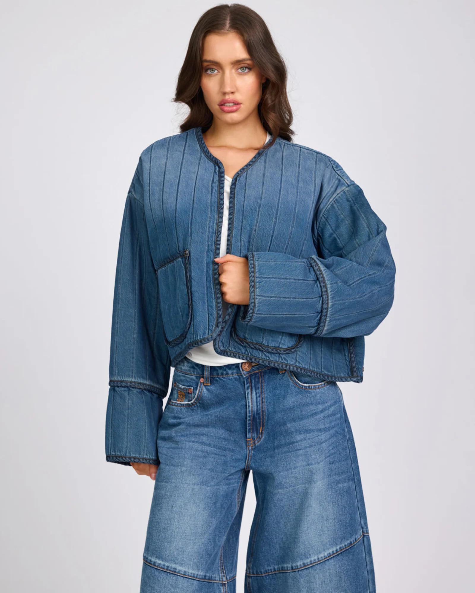 Denim Wadded Jacket - Deep Pacifica Blue | One Teaspoon | OneTeaspoon