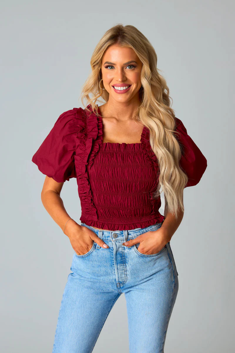 BuddyLove | Tandy Puff Sleeve Top | Maroon | BuddyLove
