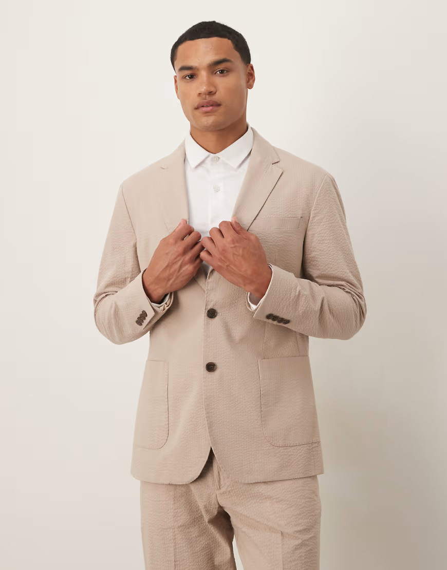 Selected seersucker regular fit blazer in cream-White | ASOS (Global)