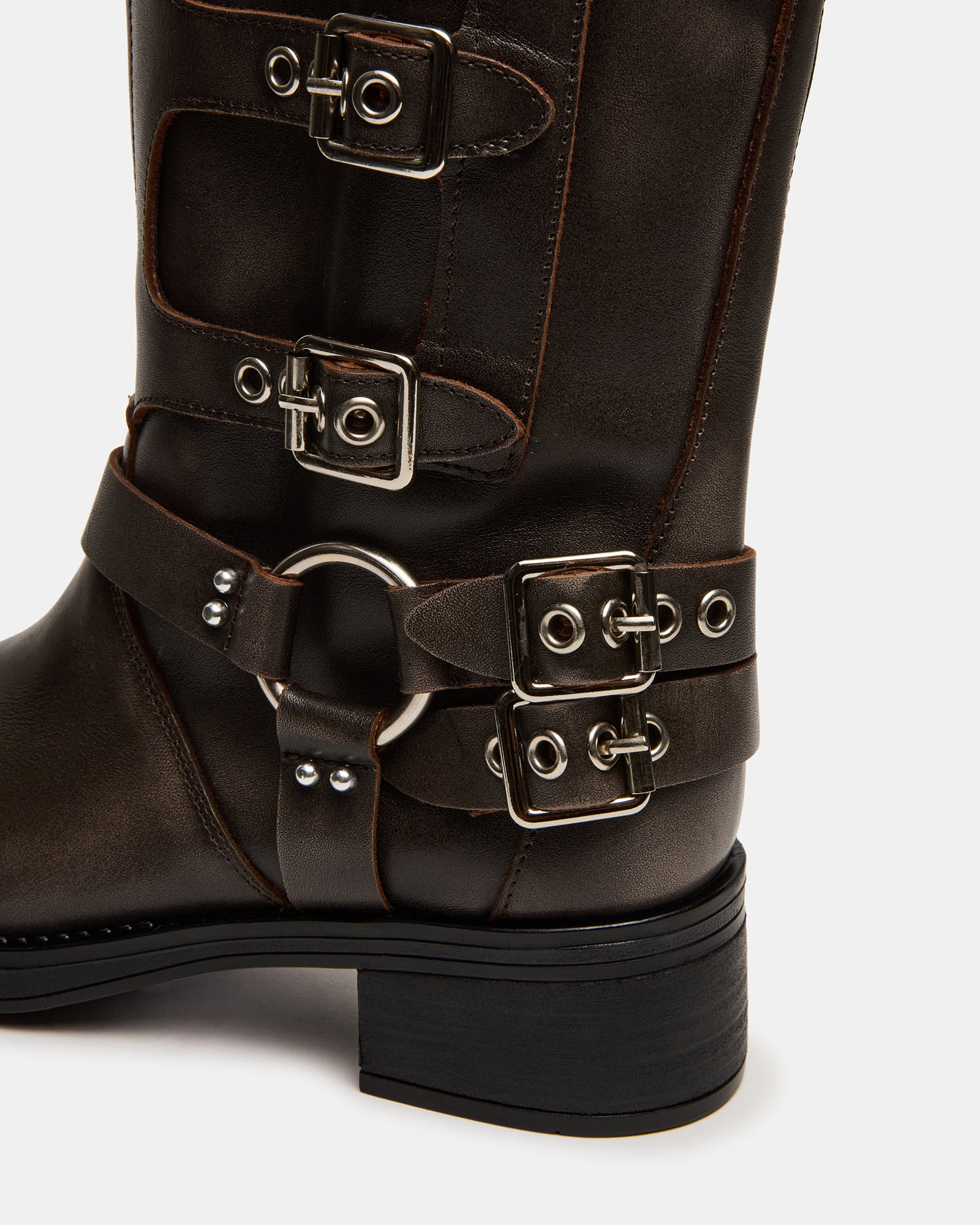 ROCKY Brown Distressed Wide Calf Knee-High Moto Women's Boot | Steve Madden (US)