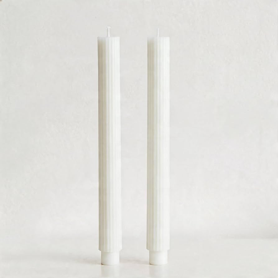 Ribbed Taper Candles, 2 Pack 10 Inch Off White Decorative Candles, Unscented Soy Wax Candles for ... | Amazon (US)