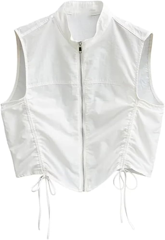 Fnfmrfmr Women Solid Mock Neck Vest Drawstring Zipper Pleated Sleeveless Loose Casual Crop Top | Amazon (US)