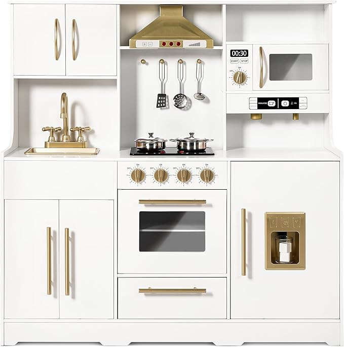 Kinder King Wooden Kids Play Kitchen, Toy Kitchen Playset for Toddler, Play Kitchen Set w/Real So... | Amazon (US)