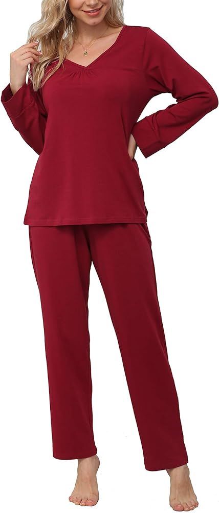 POKWAI 2023 Womens Pajama Sets Soft Comfy Long Sleeve Tops and Pants 2 Piece Pj Sleepwear with Po... | Amazon (US)