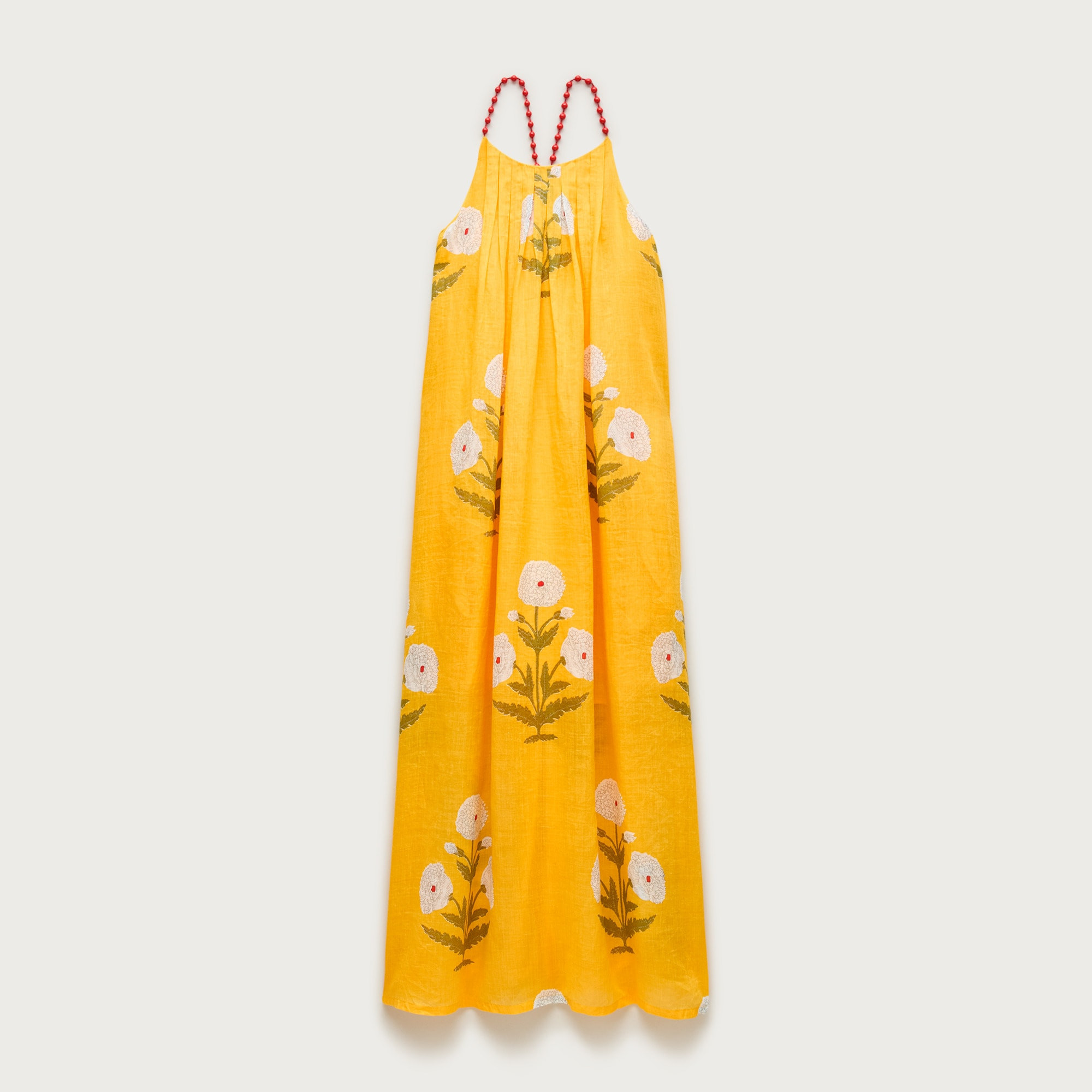 Beaded-strap dress in marigold block-print ramie | J. Crew US