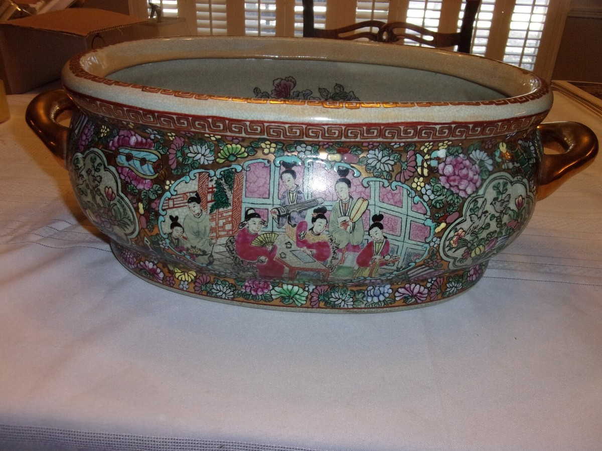 Vintage Chinese Rose Medallion Foot Bath Planter  18" with Flower Motif Inside | eBay US