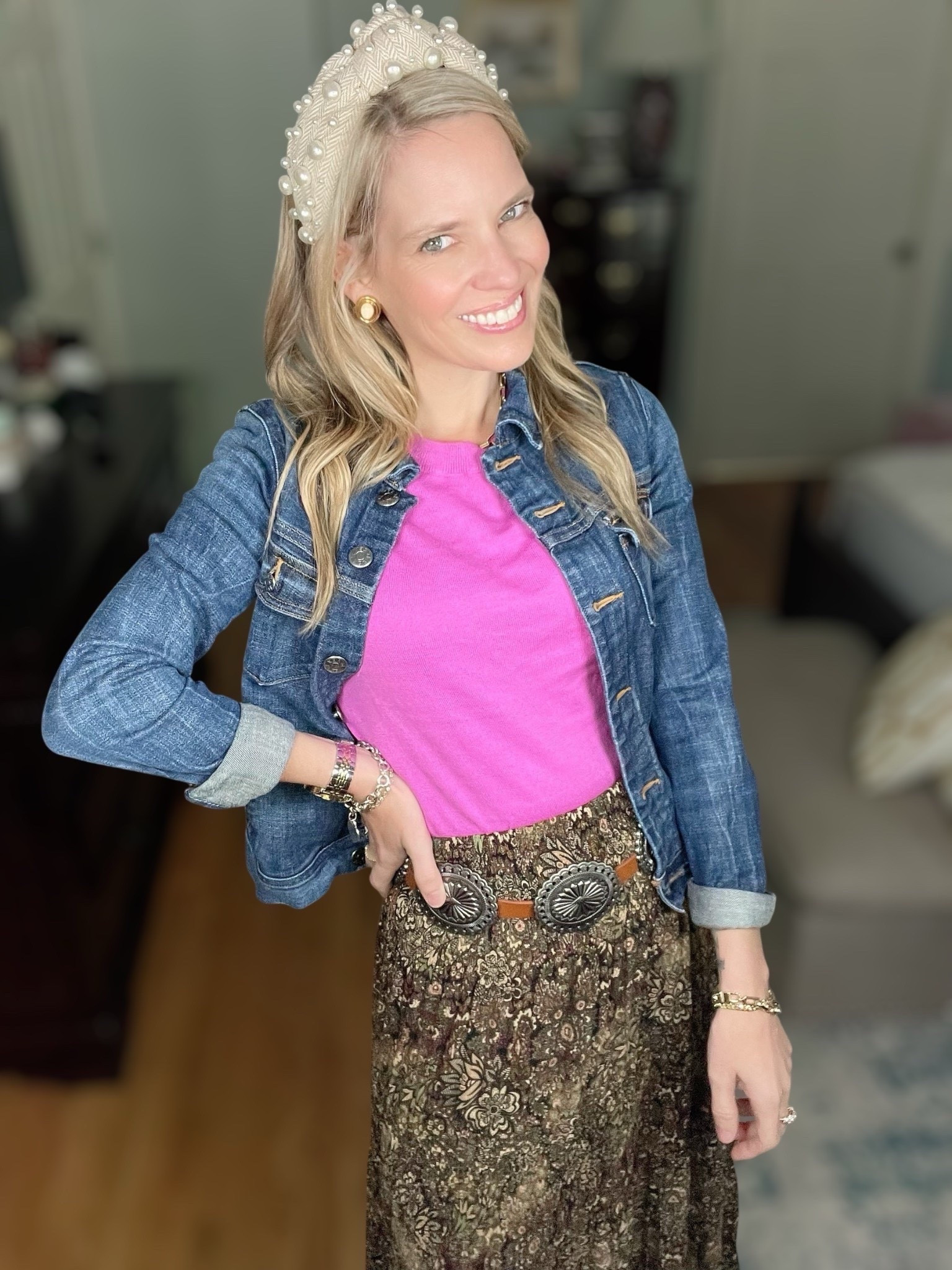 
Fall western meets boho chic in this layered look I’m loving for transitional weather! 🍂 This paisley print maxi skirt gives total boho vibes, styled with a bright pink knit tee for a bold pop of color 💕 I added a concho statement belt for a western touch, and threw on a classic denim jacket for extra polish. The pearl headband adds a little glam cowgirl flair 🤠👑

📌 Fall fashion outfit idea
📌 Western inspired outfit
📌 Amazon accessories + Melinda Maria jewelry
📌 Wearing size S in tee and skirt
📌 Boots + belt linked similar!




#LTKFindsUnder100 #LTKFindsUnder50 #LTKOver40

#LTKOver40 #LTKFindsUnder100 #LTKFindsUnder50

#LTKFindsUnder100 #LTKOver40 #LTKFindsUnder50

#LTKFindsUnder100 #LTKOver40 #LTKFindsUnder50