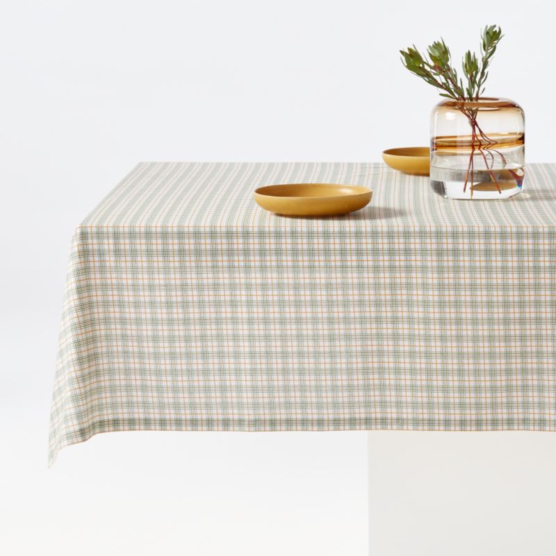 Esner Green Grid Tablecloth | Crate and Barrel | Crate & Barrel