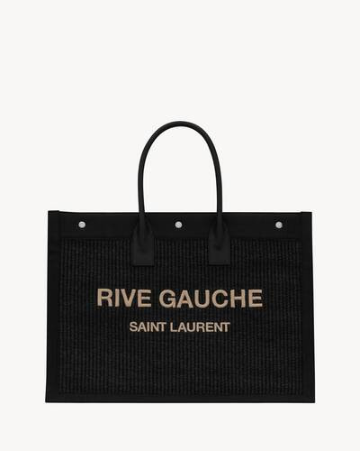 rive gauche large tote bag in embroidered raffia and leather | Saint Laurent Inc. (Global)