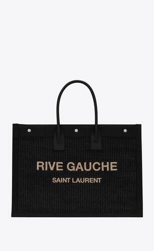 rive gauche large tote bag in embroidered raffia and leather | Saint Laurent Inc. (Global)
