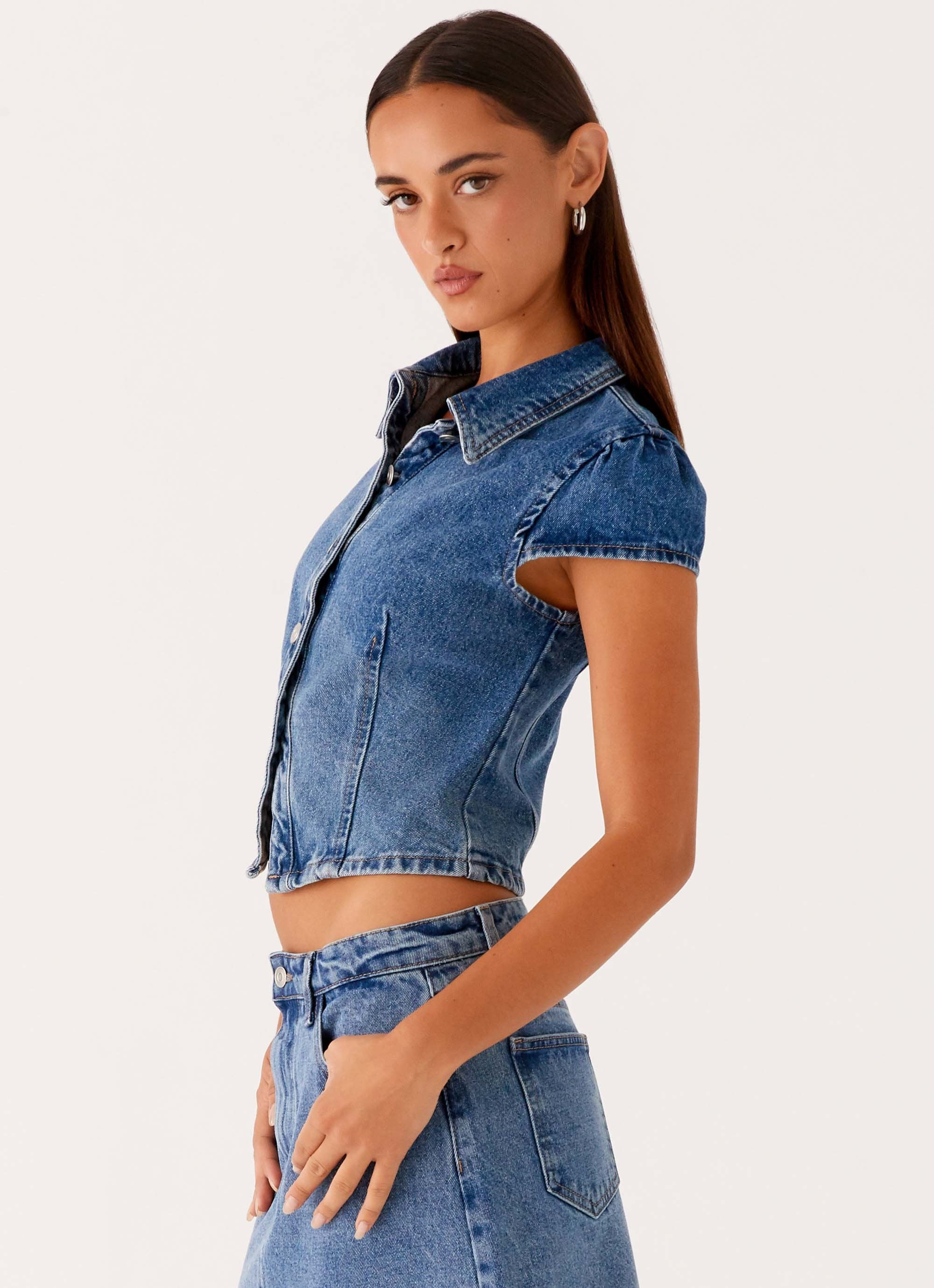 Stella Button Up Top - Blue | Peppermayo (Global)