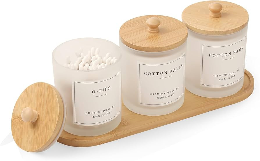 3 Pack Qtip Holder - Bathroom Organizers and Storage, Cotton Round Holder Cotton Swab Dispenser C... | Amazon (US)