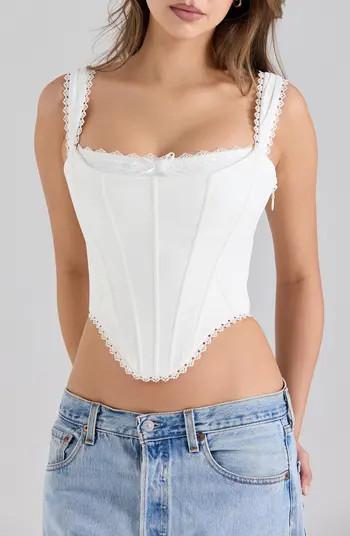 HOUSE OF CB Adina Lace Trim Stretch Cotton Corset Top | Nordstrom | Nordstrom