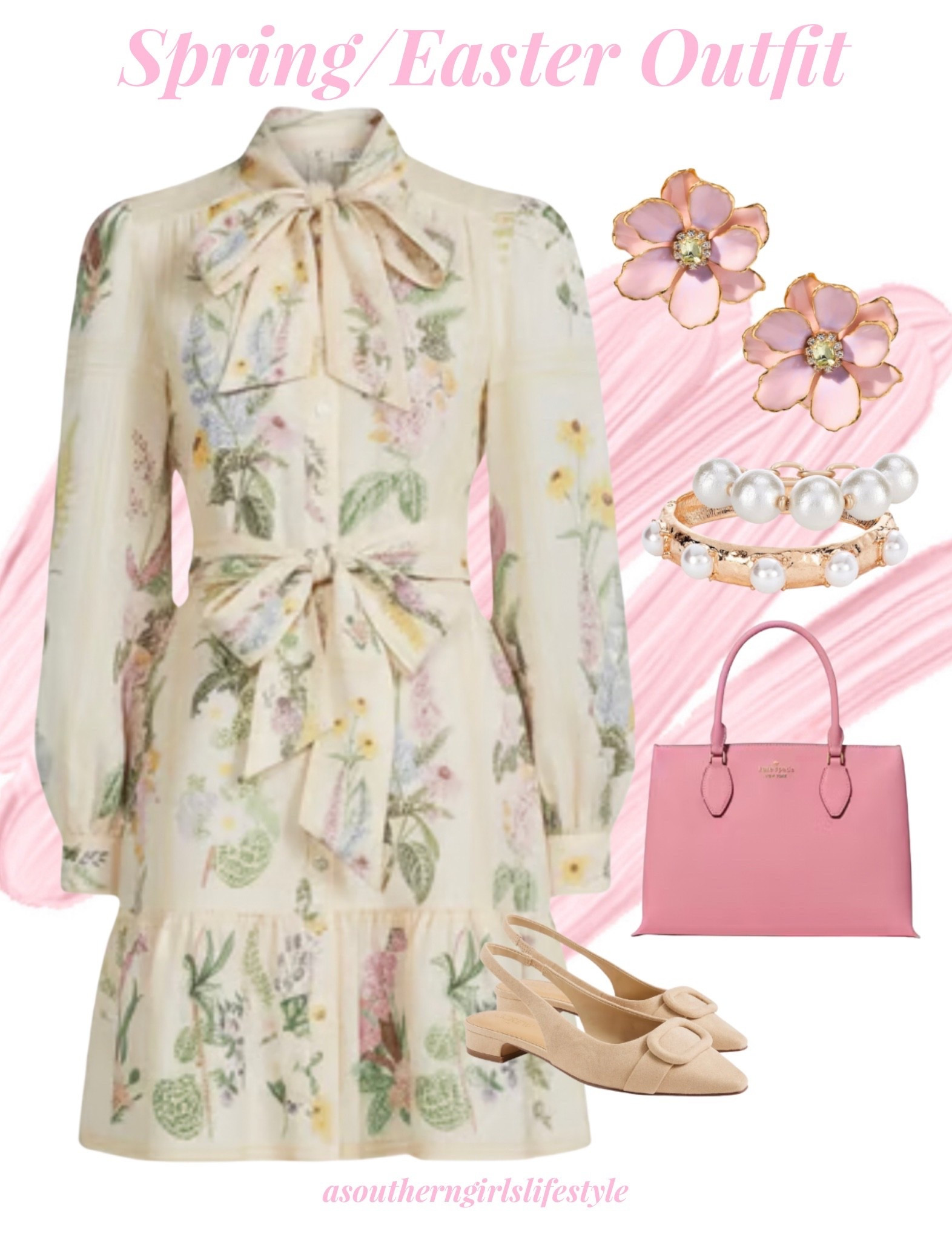 Long sleeves with Spring hues .. perfect for a cool Easter, Spring Wedding, Baby Shower .. Church! I love the option of flats with because sometimes we don’t want to wear heels! But of course a heel would beautiful!

Floral Print Linen Blend Round Tie Neck Long Sleeve Button Front Flounce Mini Dress, The Pink Reef Handpainted Earrings, Oversized Pearl Oval Statement Stretch Bracelet, Pearl Inset Hinge Bangle Bracelet, Purse & Slingback Flats

Easter Dress. Easter Putfit. Women’s Spring Outfit. Wedding Guest Dress

#LTKootd #LTKSeasonal #LTKSaleAlert