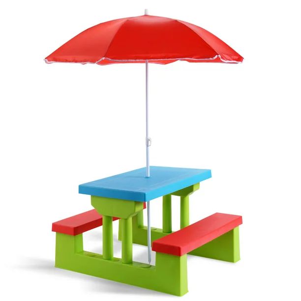 Costway 4 Seat Kids Picnic Table w/Umbrella Garden Yard Folding Children Bench Outdoor | Walmart (US)