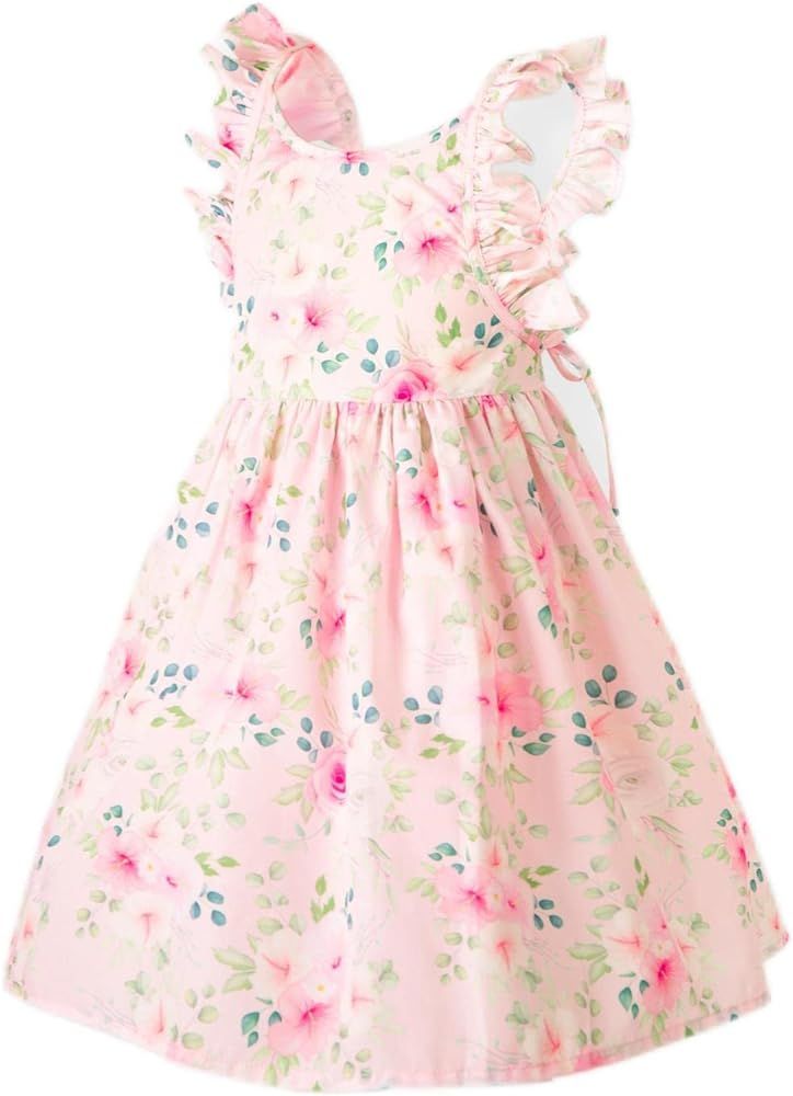 Kids Girl Summer Dresses Floral Sleeeveless Cold Shoulder Elegent Party Sundress | Amazon (US)