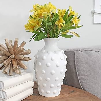 AuldHome Vintage White Hobnail Ceramic Vase, 11 inches tall, 5.4 inch diameter | Amazon (US)