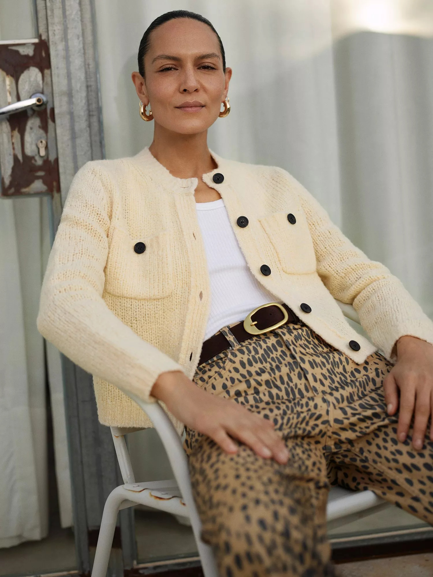 Whistles Animal Spot Barrel Leg Jeans, Neutral | John Lewis (UK)