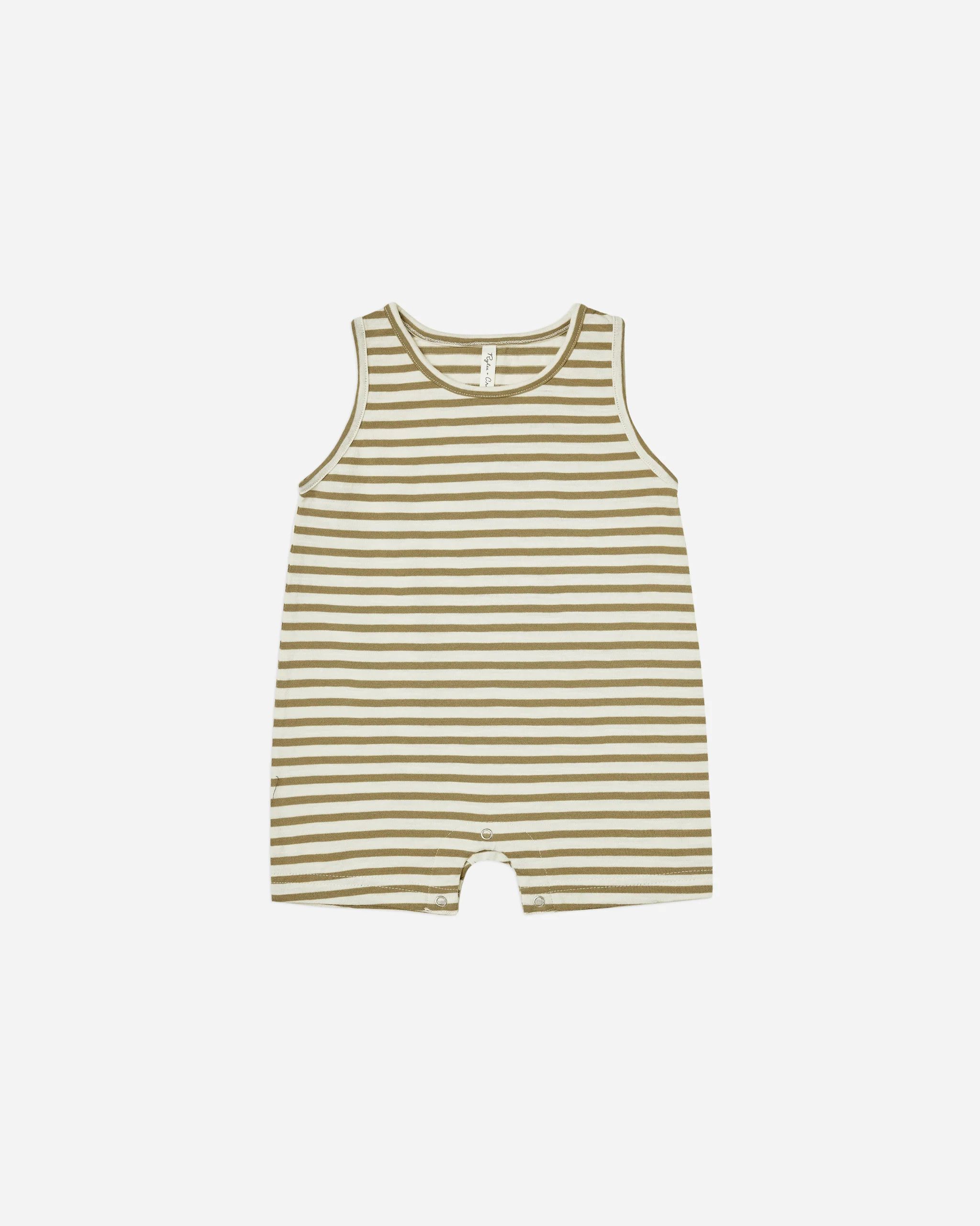 sleeveless one-piece || olive stripe | Rylee + Cru