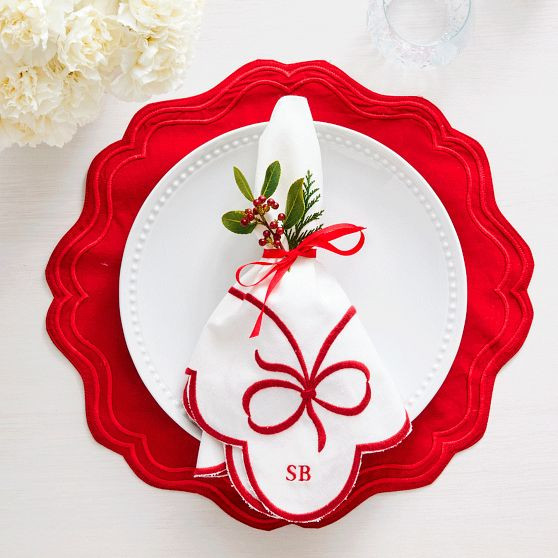 Scalloped Embroidered Placemats, Set of 4 | Mark and Graham