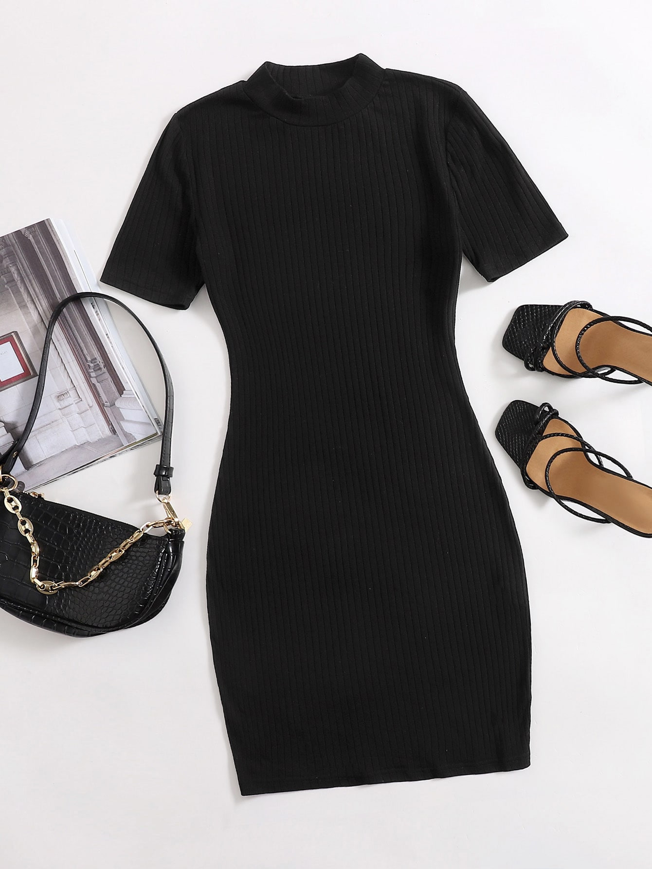 SHEIN Solid Rib-knit Bodycon Dress | SHEIN