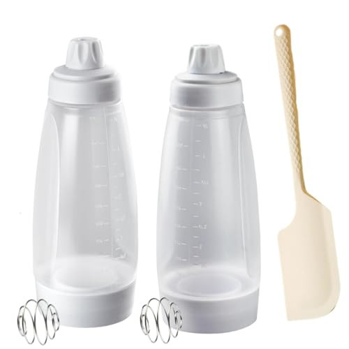 2 Packs Pancake Dispenser with Blender Ball Wire Whisk, Crepe Batter Dispense Equipped with Upgrade Silicone Spatula Pancake, Suitable for Pancakes Crepes Waffle Muffins Qatayef Cupcakes | Amazon (US)
