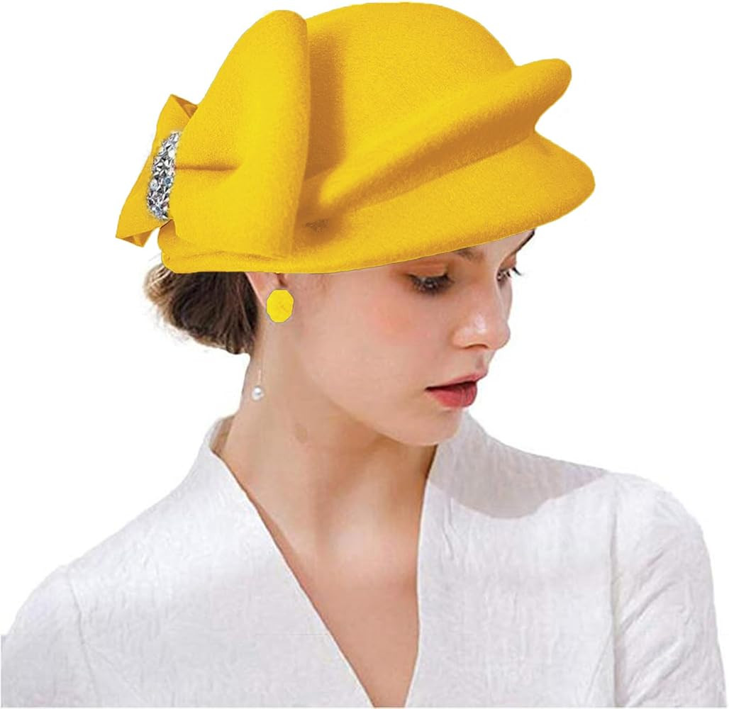 ORIDOOR Women Vintage 100% Wool Felt Flowers Bucket Cloche Bowler Hat Church Wedding Beret Hat | Amazon (US)