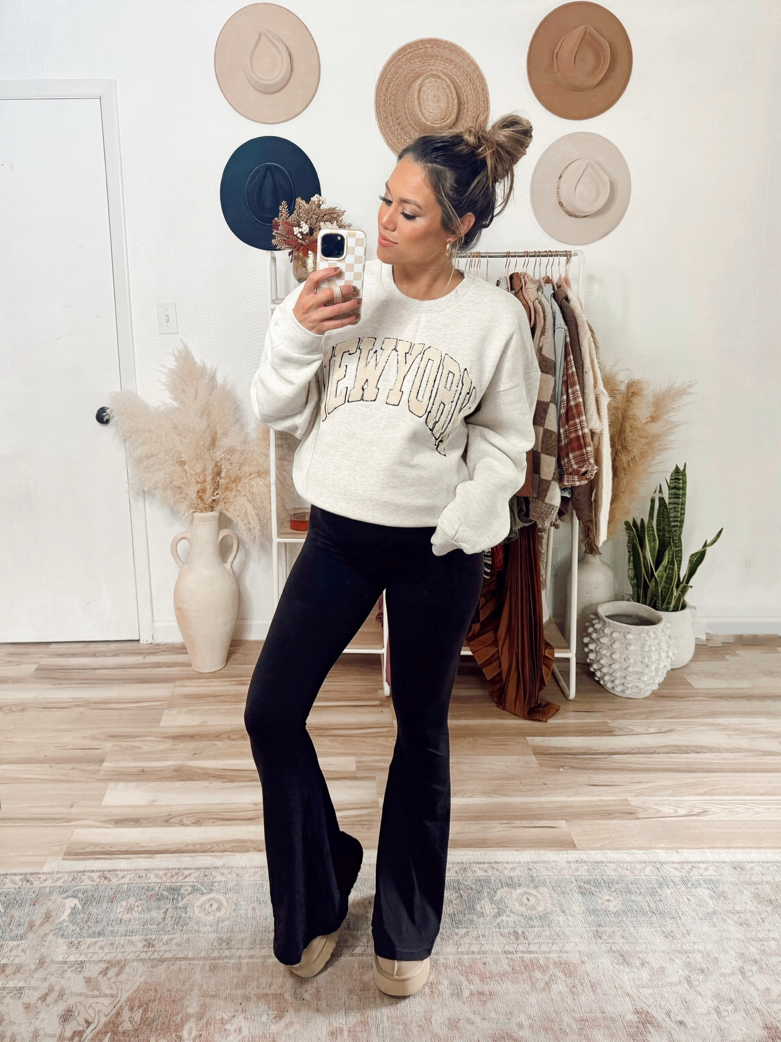 New York sweater and black flare leggings outfit. Use code ASHLEYB25 for a discount! 

#LTKSeasonal #LTKfindsunder50 #LTKstyletip