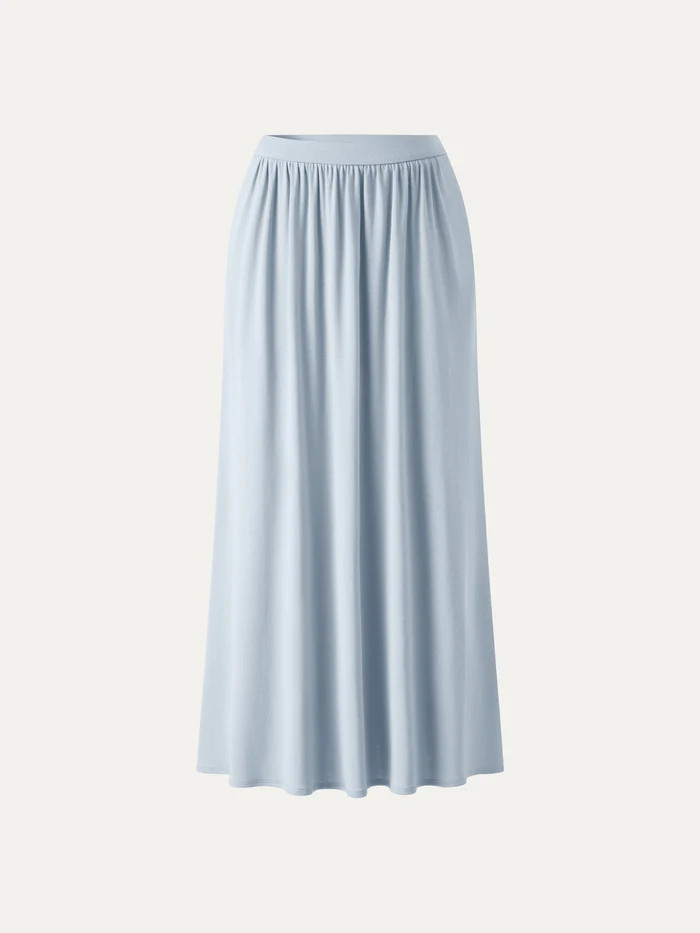 Soft Linen Knit Gathered A-Line Maxi Skirt with Pockets | OGLmove