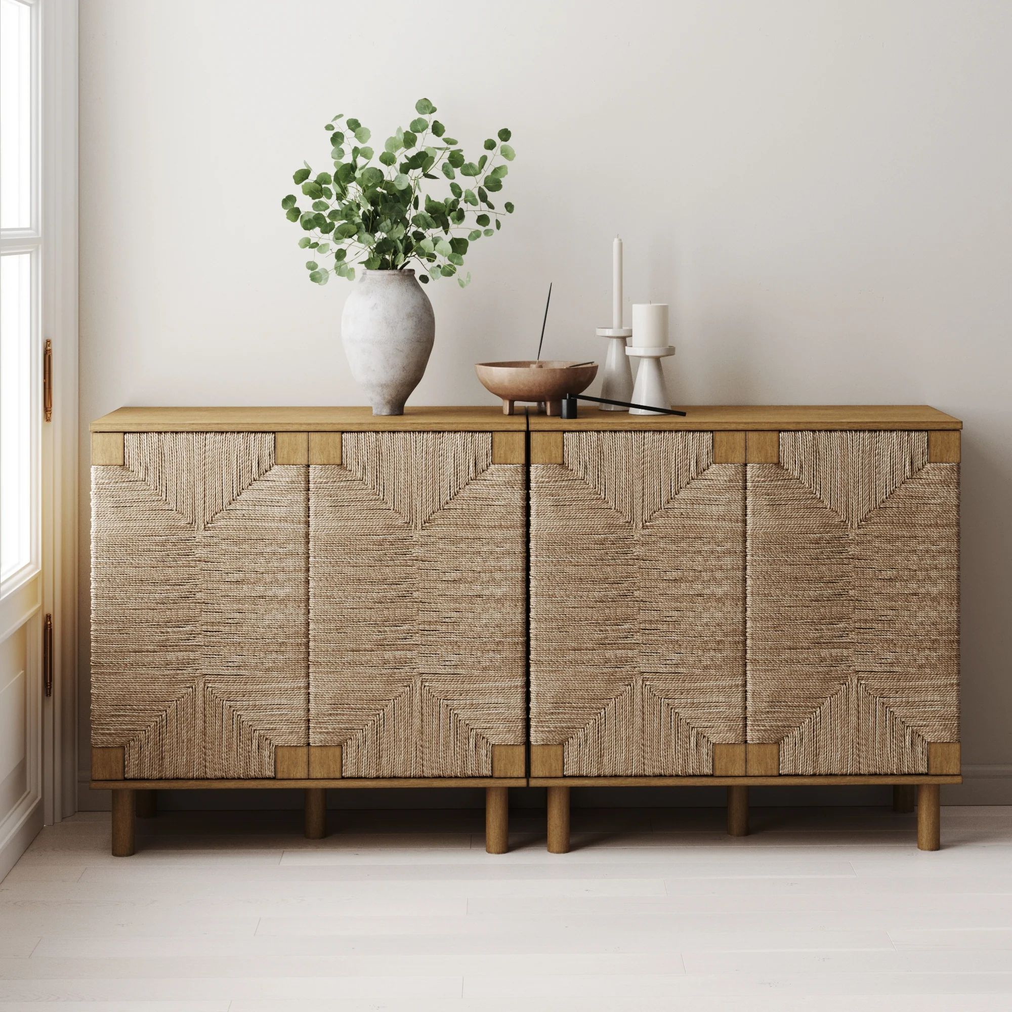 Wood & Seagrass Console Table Brown | Nathan James