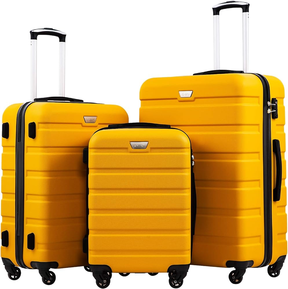 Coolife Luggage 3 Piece Set Suitcase Spinner Hardshell Lightweight TSA Lock (yellow, 3 piece set(... | Amazon (US)