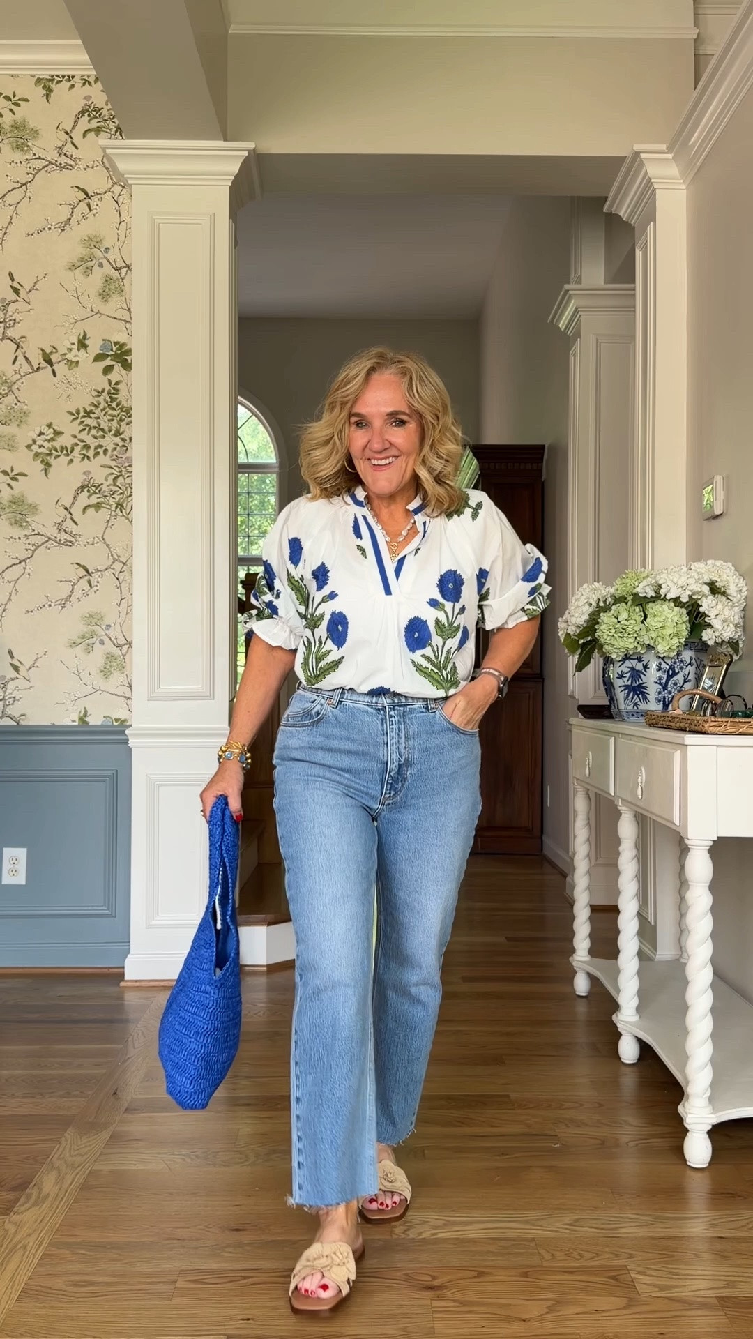 Blouse size medium 
Jeans size 29 I cut 4” off the bottom 
15% off with code NANETTE15

#LTKOver40 #LTKSeasonal #LTKootd