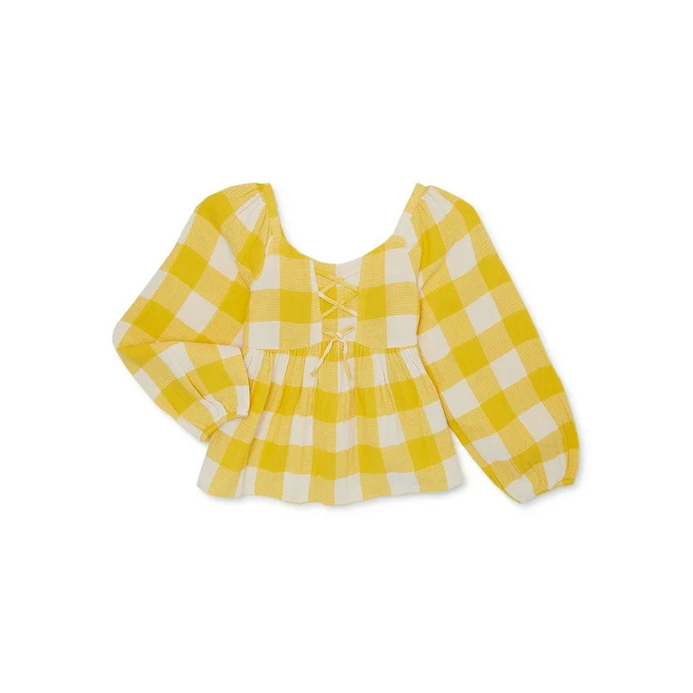 Wonder Nation Girls Double Cloth Lace-Up Top, Sizes 4-18 & Plus | Walmart (US)