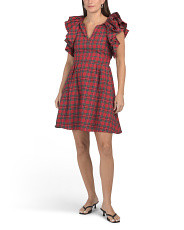 Arvada Plaid Wilma Ruffle Sleeve Mini Dress | Casual Dresses  | Marshalls | Marshalls