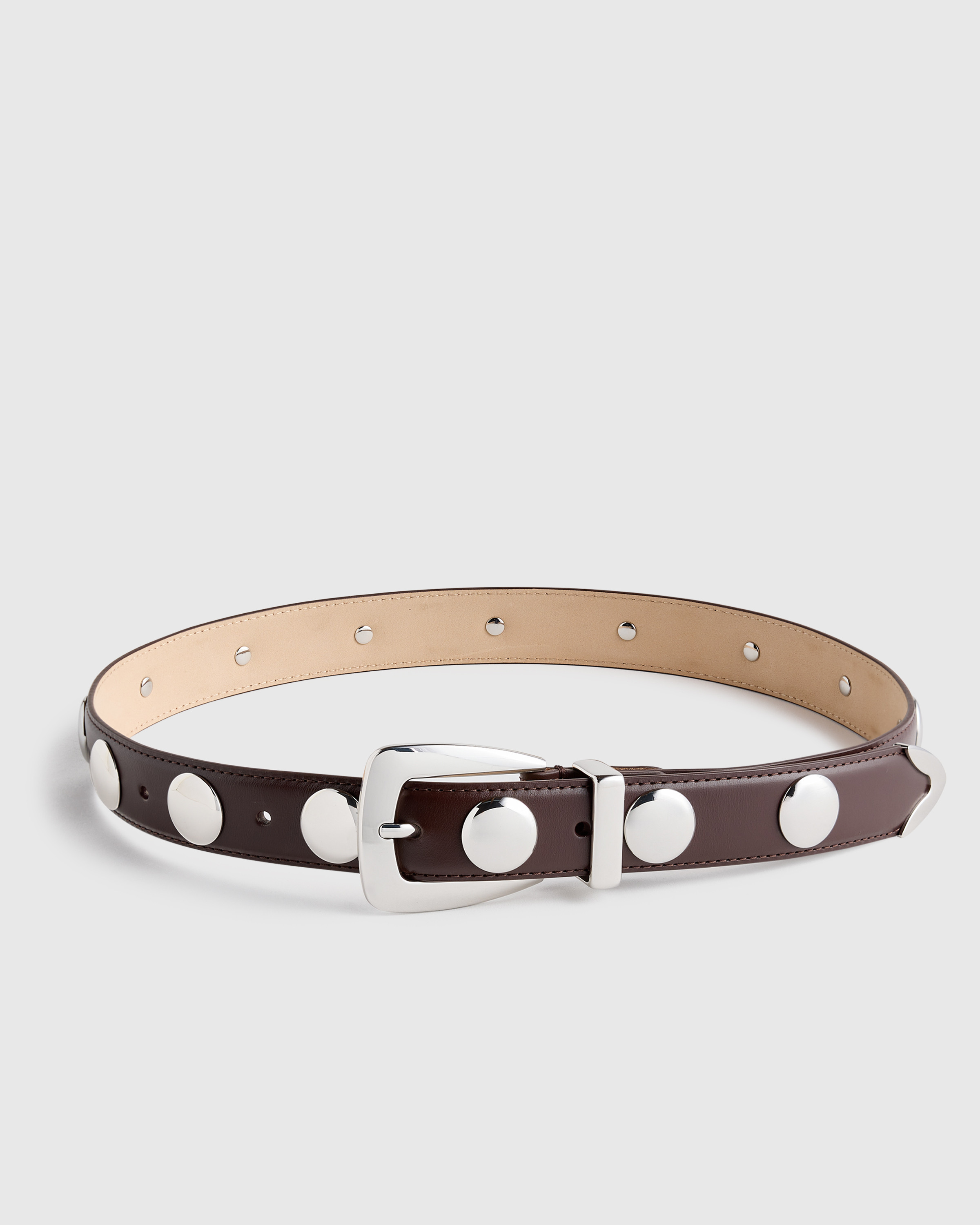Quince | Women's Alyssa European Leather Studded Belt in Espresso, Size XS | Quince