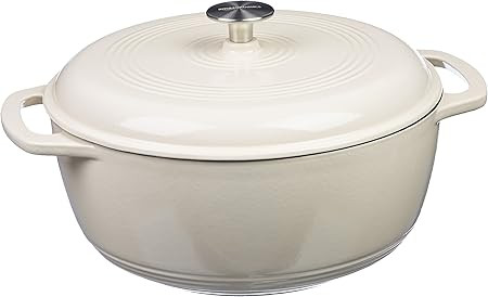 Amazon Basics Enameled Cast Iron Covered Round Dutch Oven, 4.3-Quart, White | Amazon (US)