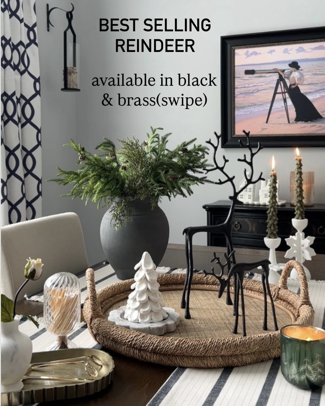 Favorite reindeer are back this season with more styles and sizes! They sellout early so shop your favorites soon! Available in brass and dark bronze and in more styles. Mine are small and medium. Black vintage vase, holiday candles, greenery, home decor accessories, more holiday finds. @Pottery Barn Christmas

#LTKdayinmylife #LTKHome #LTKSeasonal