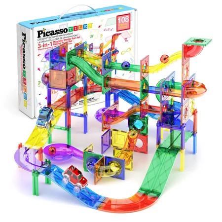 PicassoTiles Marble Run Magnetic Tiles for Kids – 108PCS STEM Educational Construction Building Blocks Race Track Toy Set | Walmart (US)