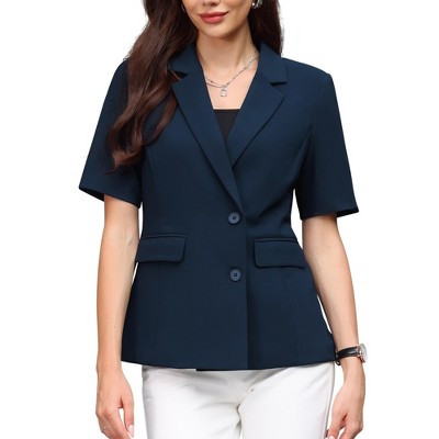 INSPIRE CHIC Women's Business Casual Short Sleeve Notched Lapel Collar Summer Work Blazers Medium Navy Blue | Target