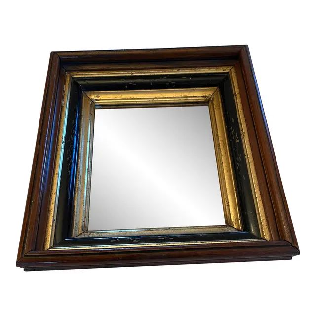 Mid 19th Century American Walnut Wood With Gold Gilt Square Framed Wall Mirror | Chairish